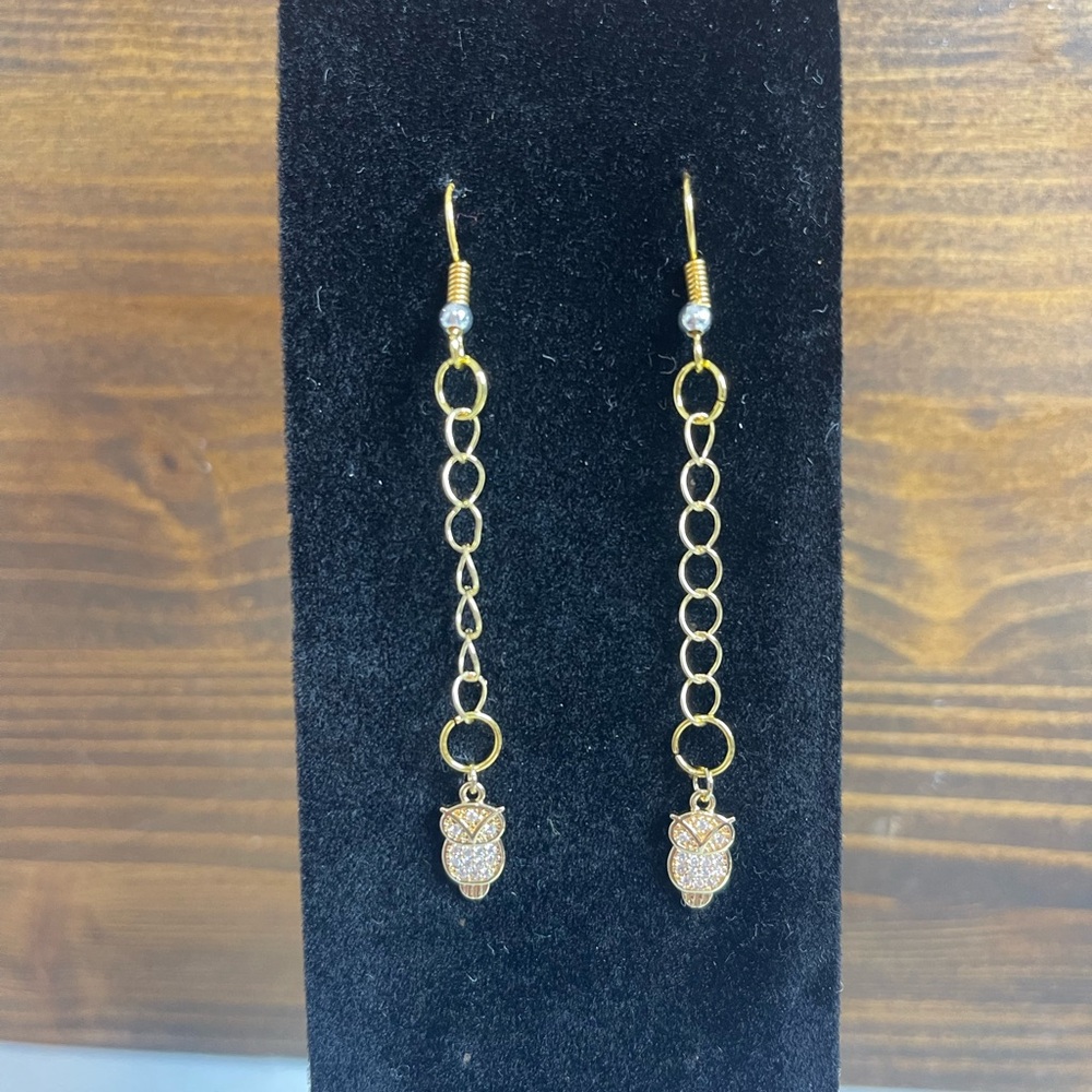 Hand Crafted Gold Owl Chain Earrings